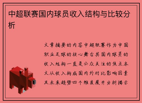 中超联赛国内球员收入结构与比较分析